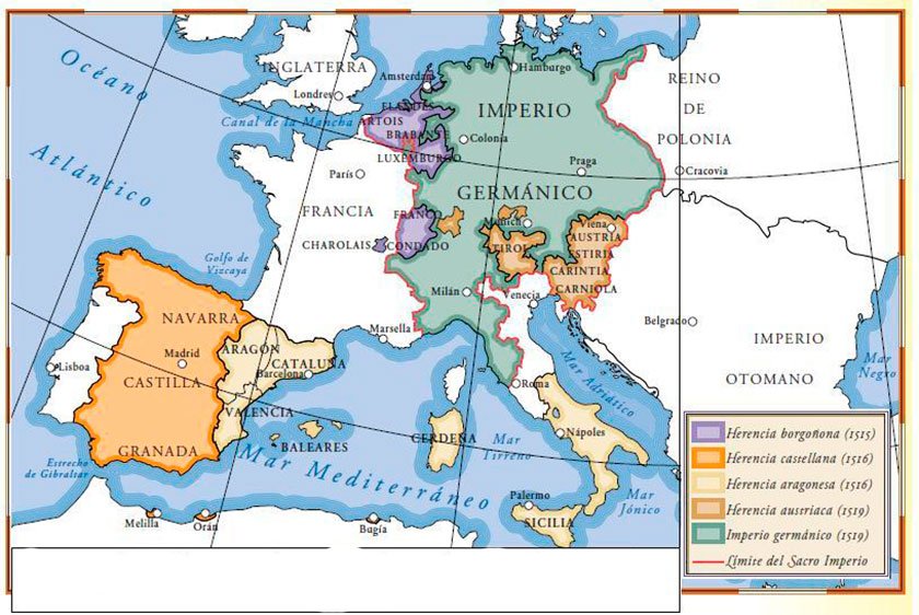 Mapa de la herencia de Carlos V 