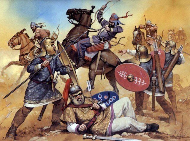 recreación de una batalla entre persas sasánidas y romanos 